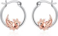 wholesale 925 Sterling Silver Axolotl Huggie Hoop Earrings for Women Girls  3D Charm Minimalist Style Lightweight Comfortable Fit Nickel Free Hypoallergenic Safe - Pink Gold Plated-Axolotl