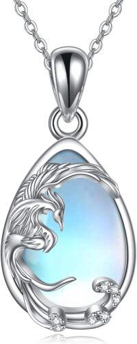 wholesale 925 Sterling Silver Blue Opal Phoenix Pendant Necklace for Women's Gifts-Phoenix with Moonstone