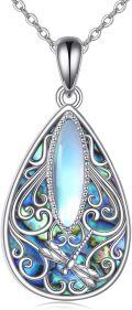 wholesale 925 Sterling Silver Teardrop Moonstone & Abalone Shell Dragonfly Pendant Necklace for Women Gifts-0-0
