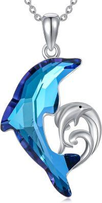 wholesale 925 Sterling Silver Blue Crystal Dolphin Pendant Necklace s for Women Girls Mom Girlfriend-Dolphin-Mother with1 Child in wave