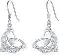 wholesale 925 Sterling Silver White Fire Opal Triquetra Trinity Knot Drop Dangle Leverback Earrings - Irish Celtic  for Women Girls-0-0