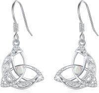 wholesale 925 Sterling Silver White Fire Opal Triquetra Trinity Knot Drop Dangle Leverback Earrings - Irish Celtic  for Women Girls-White