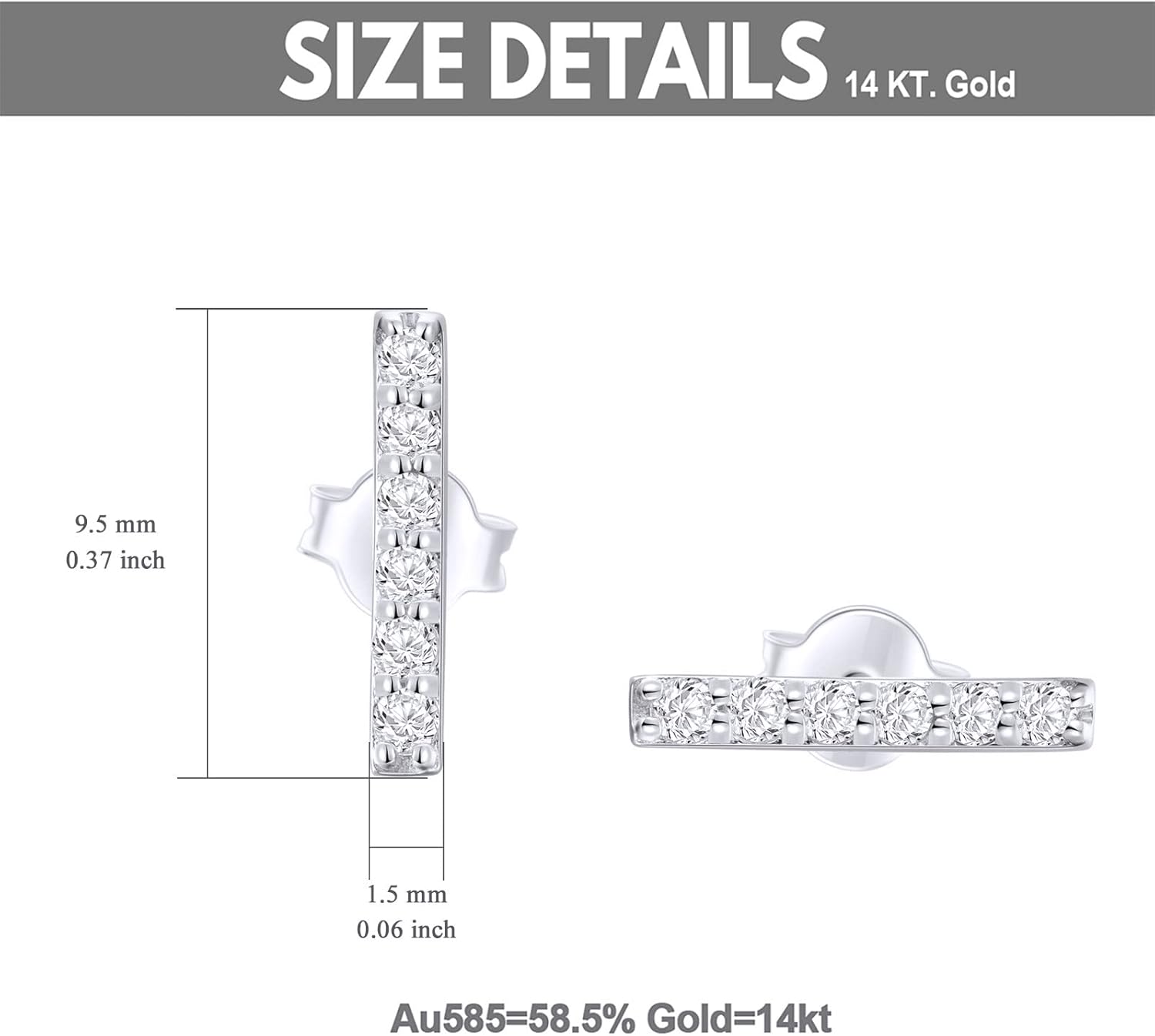14K Gold Natural Diamond Bar Stud Earrings-0-3