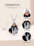wholesale 925 Sterling Silver Heart-Shaped Alice in Wonderland Rabbit and Girl Pendant Necklace with Rose Gold Leaves & Black Enamel Background - Gifts for Women-0-2