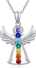 wholesale 925 Sterling Silver Rainbow Crystal Guardian Angel Wing Pendant Necklace for Women-0-0