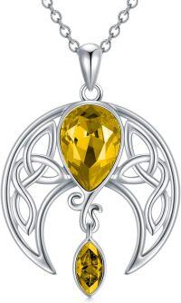 wholesale Sterling Silver Birthstone Crystal Celtic Moon Goddess Pendant-11_ Simulated Citrine