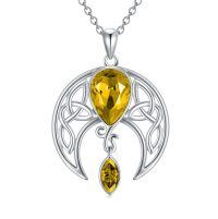 wholesale 925 Sterling Silver Blue Crystal Moon Pendant Necklace Wholesale With Celtic Knot Design-11_ Simulated Citrine