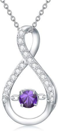 wholesale 925 Sterling Silver Sparkle Birthstone Infinity Pendant Necklace for Women-2-February-Amethyst