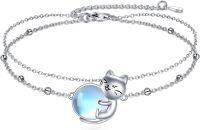 wholesale 14K Gold Pink Crystal Black Cat Pendant Necklace for Women Cats Lover-Cat-Moonstone