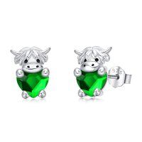 wholesale 925 Sterling Silver Birthstone Highland Cow Stud Earrings Cute Animal Jewelry Gift for Women Girls-Silver-05-May