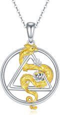 wholesale 925 Sterling Silver Gold Plated Dragon Pendant Triangle Charm Necklace for Men & Women-0-0