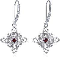 wholesale 925 Sterling Silver Birthstone Witches Knot Dangle Leverback Earrings for Women-January-Garnet