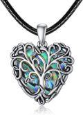 wholesale 925 Sterling Silver Heart Tree of Life Pendant on Black Leather Cord Necklaces for Women-0-0