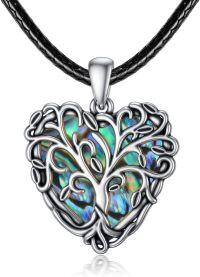 wholesale 925 Sterling Silver Heart Tree of Life Pendant on Black Leather Cord Necklaces for Women-C-Tree of Life with Abalone Shell