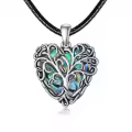 wholesale 925 Sterling Silver Heart Tree of Life Pendant on Black Leather Cord Necklaces Wholesale for Women-0-0