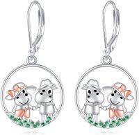 wholesale 925 Sterling Silver Green Crystal Cartoon Animal Drop Earrings for Women-Hippo Earrings