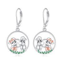 wholesale 925 Sterling Silver Cute Hippo Couple Green Cz Two Tone Drop Earrings-Hippo Earrings