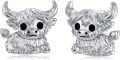 wholesale 925 Sterling Silver Highland Cow Stud Earrings - Cute Animal  for Women Girls-0-0