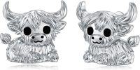 wholesale 925 Sterling Silver Highland Cow Stud Earrings - Cute Animal  for Women Girls-Highland Cow-2