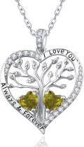 wholesale S925 Sterling Silver & Peridot Tree of Life Heart Pendant Necklace, Love Gifts for Women, Wife, Mom, Grandma, Daughter, 18+2 Chain-0-0