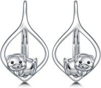 wholesale 925 Sterling Silver Pink Angel Wing Rabbit Hoop Earrings for Women Gifts-Pig