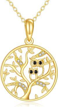 wholesale 14K Gold Owl Tree of Life Pendant Necklaces for Women Girls Gift Jewelry Accessories-Owl