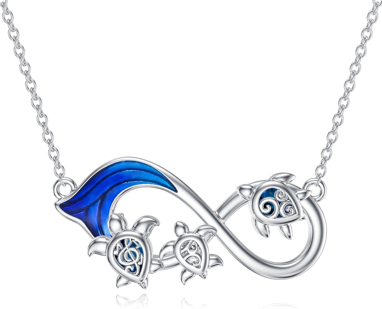 925 Sterling Silver Turtle and Wave Infinity Symbol Pendant Necklace Animal  for Women-0-0