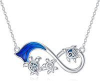 wholesale 925 Sterling Silver Turtle and Wave Infinity Symbol Pendant Necklace Animal  for Women-Turtle Necklace