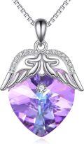 wholesale 925 Sterling Silver Purple Austrian Crystal Angel Wings Heart Pendant Necklace-0-0