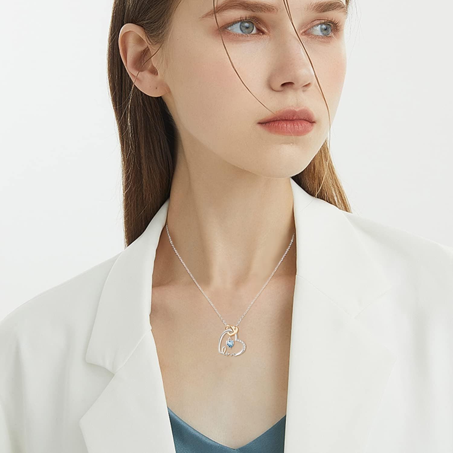 Sterling Silver Birthstone Heart Necklace Pendant for Women-0-2