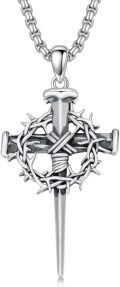 wholesale 925 Sterling Silver Oxidized Crown Of Thorns Nail Cross Pendant Necklace-0-0