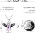 wholesale 925 Sterling Silver Pink Crystal Bat Pendant Necklace Gothic Animal  for Women-0-4