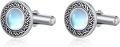 wholesale 925 Sterling Silver Moonstone Round Shape Studs Cufflinks for Men Formal Wear Accessories Gift Set-0-0