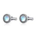 wholesale 925 Sterling Silver Moonstone Round Shape Studs Cufflinks for Men Formal Wear Accessories Gift Set-0-0