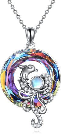 wholesale 925 Sterling Silver Rainbow Crystal Phoenix Bird Women's Pendant Necklace-Phoenix crystal necklace