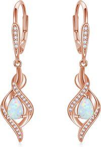 wholesale Sterling Silver Opal Dangle Drop Earrings October Birthstone Leverback Valentine s Day Gift for Women Girls-white