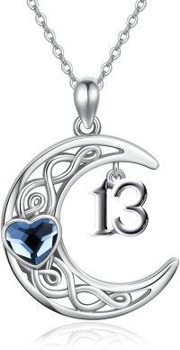 wholesale 925 Sterling Silver Celtic Knot Blue Crystal Heart 13 Moon Pendant Necklace for Women Girls-13th