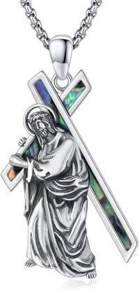 wholesale 925 Sterling Silver Abalone Shell Jesus Cross Pendant Necklace  for Men & Women Protection Jewelry-C02-Carrying Cross-Abalone