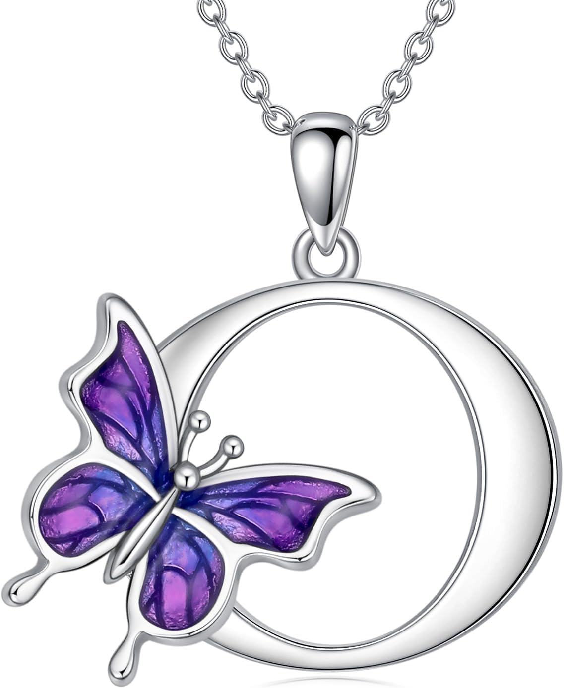 wholesale Sterling Silver Purple Butterfly A Z 26 Letters Pendant Necklace-Letter O-Letter O