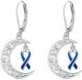 wholesale  Sterling Silver Cancer Awareness Ribbon Moon Dangle Leverback Earrings for Women Survivor Jewelry -0-30