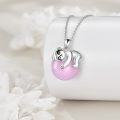 wholesale 925 Sterling Silver Pink Jade Bear Pendant Necklace for Women-0-3