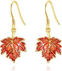 wholesale 925 Sterling Silver Red Maple Leaf Drop Earrings for Women-Maple Leaf
