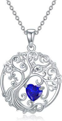 wholesale Sterling Silver Birthstone Tree of Life Necklace for Women-09-Sep-Sapphire