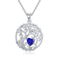 wholesale 925 Sterling Silver Heart Moonstone Tree Of Life Pendant Necklace-09-Sep-Sapphire