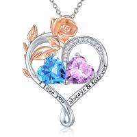 wholesale 925 Sterling Silver Rose Quartz Heart Birthstone Necklace for Women Valentine s Day Gift-03-06-Mar-Jun Birthstones