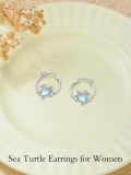 TOUPOP Sterling Silver Moonstone Sea Turtle Huggie Hoop Earrings-0-2