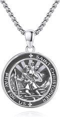 wholesale 925 Sterling Silver St Christopher Medal Necklace Pendant with Chain for Men Women 24  Cable Link Chain Christian-0-0