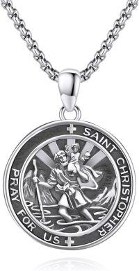 wholesale 925 Sterling Silver St Christopher Medal Necklace Pendant with Chain for Men Women 24  Cable Link Chain Christian-10c-St Christopher-10c-St Christopher