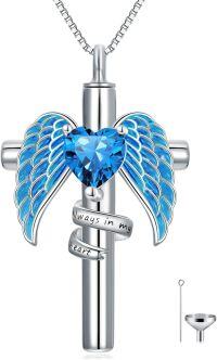 wholesale Sterling Silver Birthstone Angel Wing Cross Rose Heart Cremation Urn Necklace for Women with Funnel Kit ( chars)-Cross Personalized 12-Dec-Tanzanite-Cross Non-personalized 12-Dec-Tanzanite