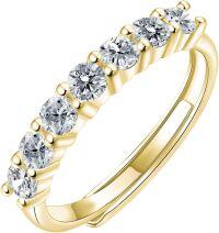 wholesale 18K Gold Vermeil 7 Stone Moissanite Adjustable Open Eternity Wedding Band-B-Yellow Gold #8#8.5#9#9.5#10